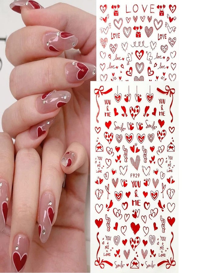 BSBTBZ 8 Sheets Heart Nail Art Stickers - Love Hearts Nail Decals for Women 3D Self Adhesive Valentine’s Day Nail Art Supplies Laser Red Heart Glitter Designs for Valentine’s Romantic DIY Manicure Decoration - Image 2